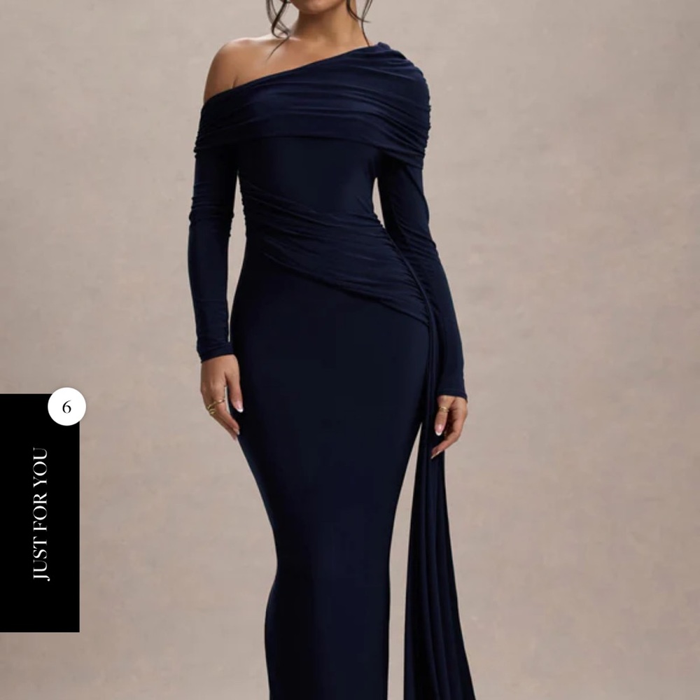 Club L London Blue One Shoulder Ribbed Gown